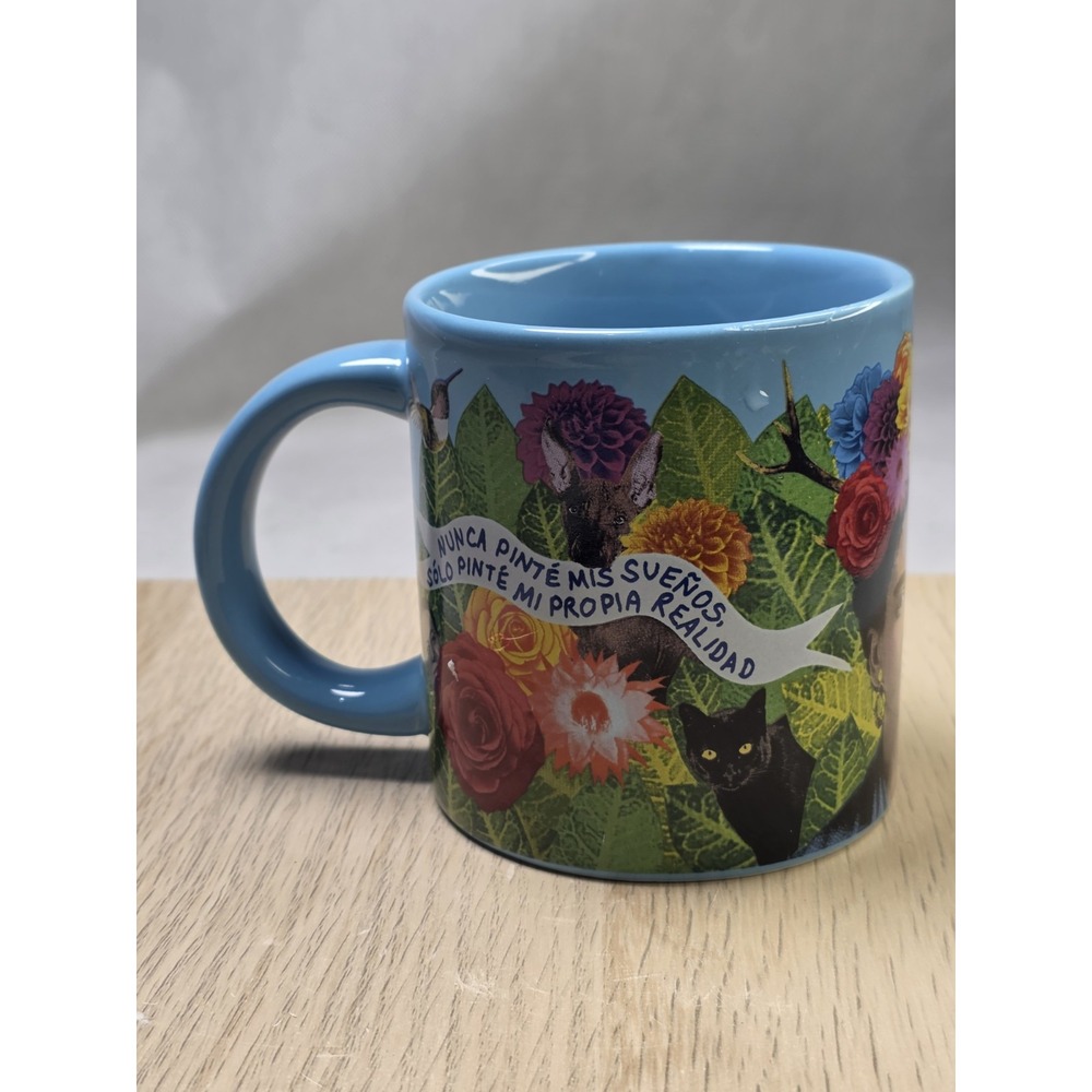Frida Kahlo Art Coffee Mug Blue Floral Parrot Skull Quote UPG 2017